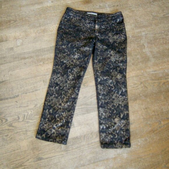 Chico's Platinum Denim Stretch Jeans (10 or 12) Black & Metallic Baroque Print - Picture 3 of 7